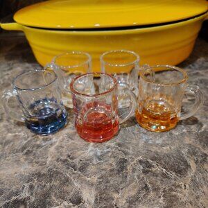 Set of Five Stamped Federal Glass Mini Mugs / Shot Glasses